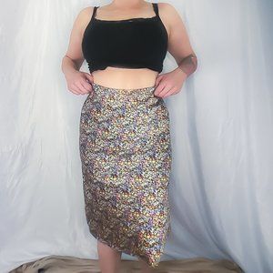 LOFT Floral Pull On Midi Skirt